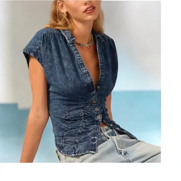 Anthropologie Blue Denim Top - Picture 1 of 7